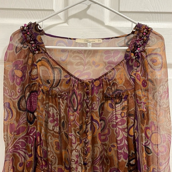 Blumarine Sheer Floral Button Down Blouse - Picture 3 of 12